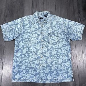 Vintage Izod Hawaiian Shirt Large Mens Floral Blue  Button Up Short‎ Sleeve Y2K